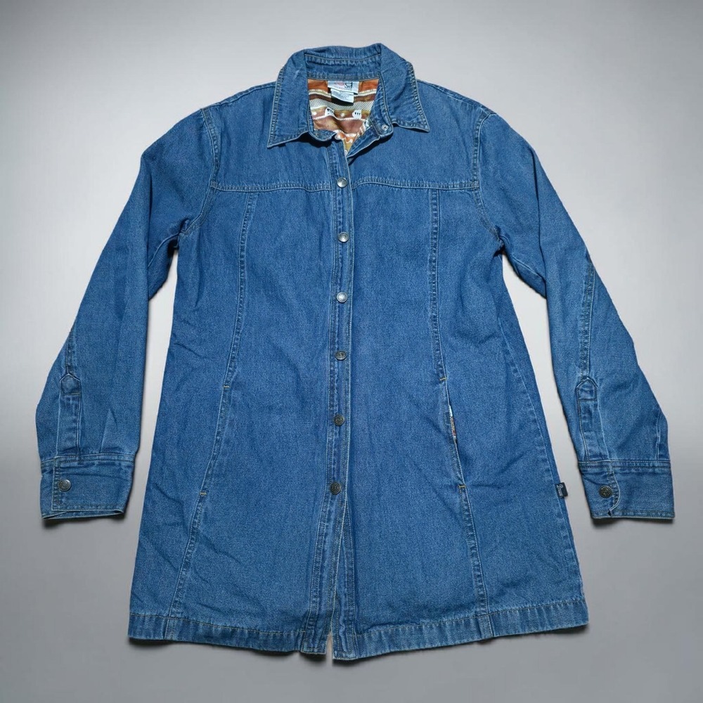 Vintage‎ 80s Denim Shay Mid Jacket Womens Small Blue Denim Button Satin Lined